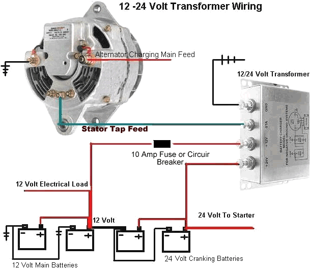 12 24 volt dc 10 amp charging transformer Basic Ignition Wiring Diagram for applications with 24 volt cranking system and 12 volt charging system