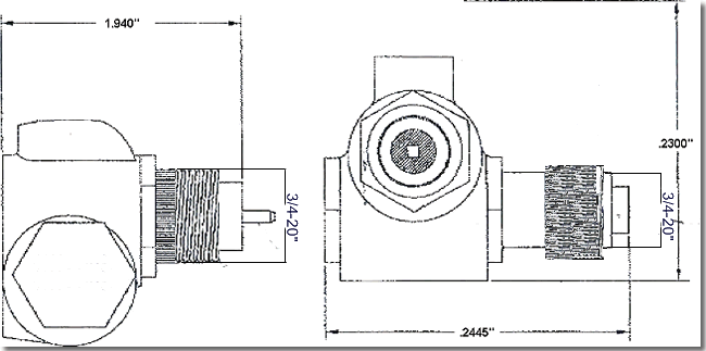 90 Degree Angle Adapter 3/4- 20" X 3/4-20" Internal Thread